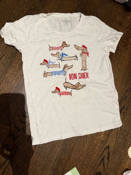 J. Crew Tops - J. Crew Mercantile White Short Sleeve Tee with Dachshund 'Bon Chien' Print